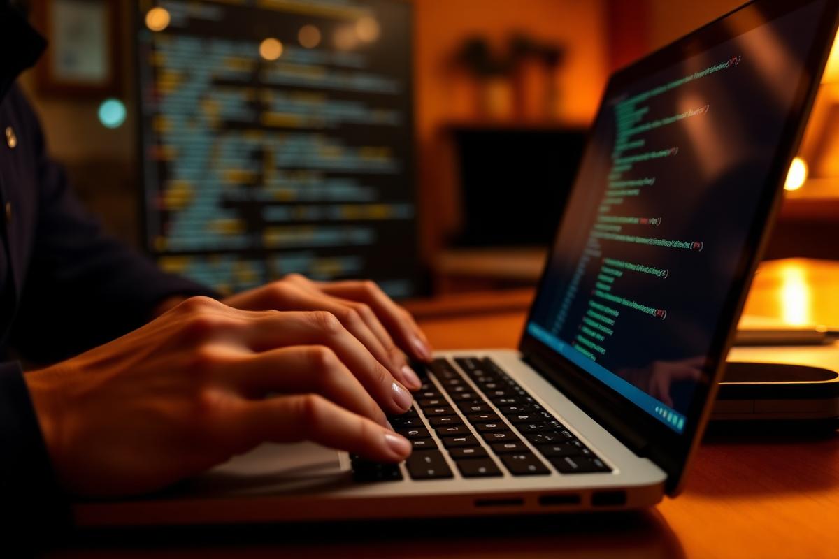 Developer typing on a laptop