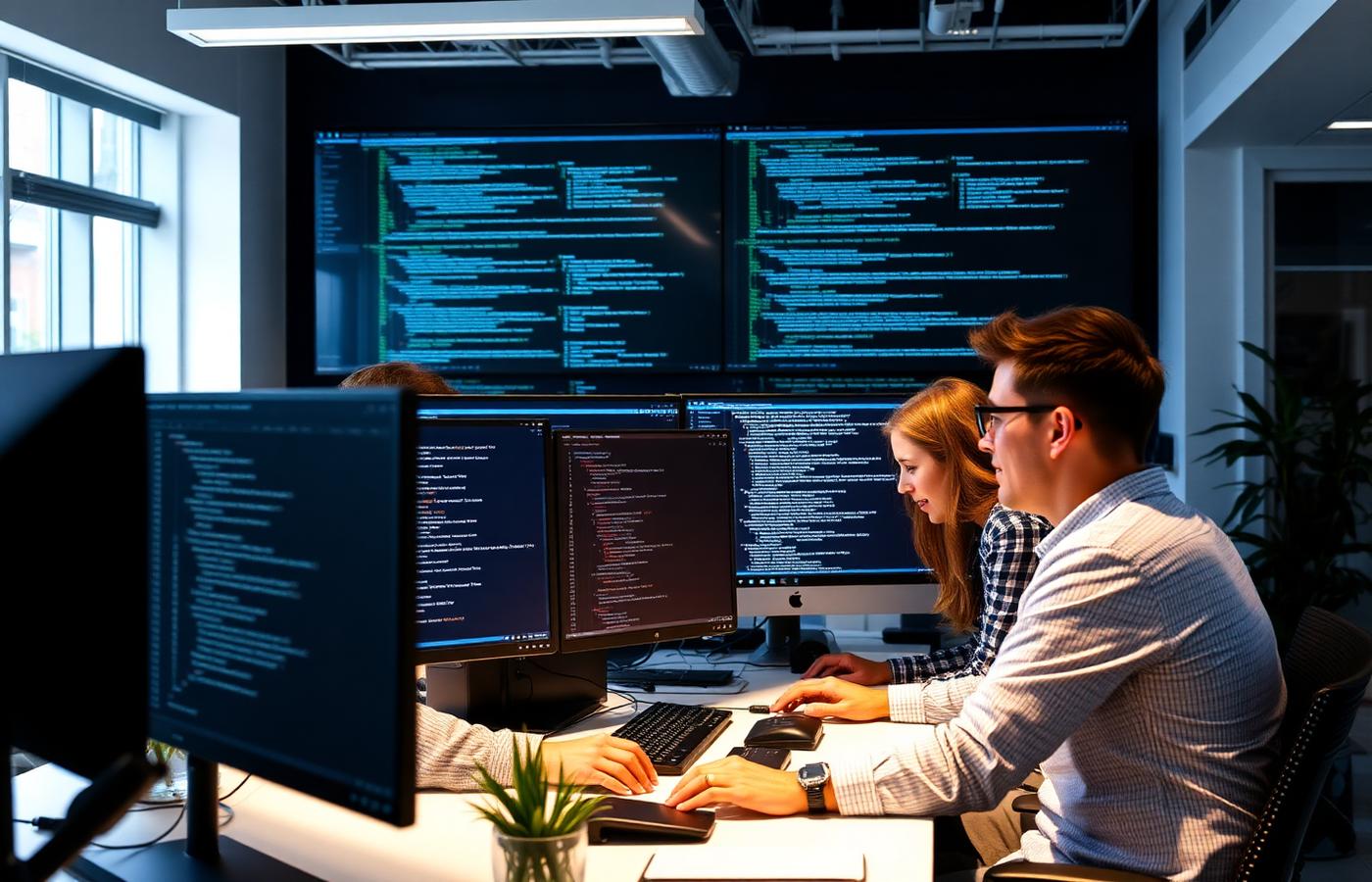Engineering team collaborating in an office